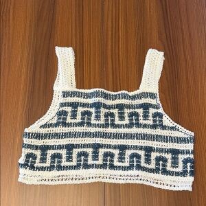 Crochet Square-Neck Tank Top in Cream and Navy